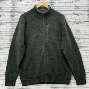 Woolrich Men's Full Zip Mock Neck Wool Sweater Hunter Heather Green Size Large
